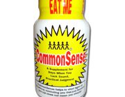 CommonSense supplement bottle with colorful label.